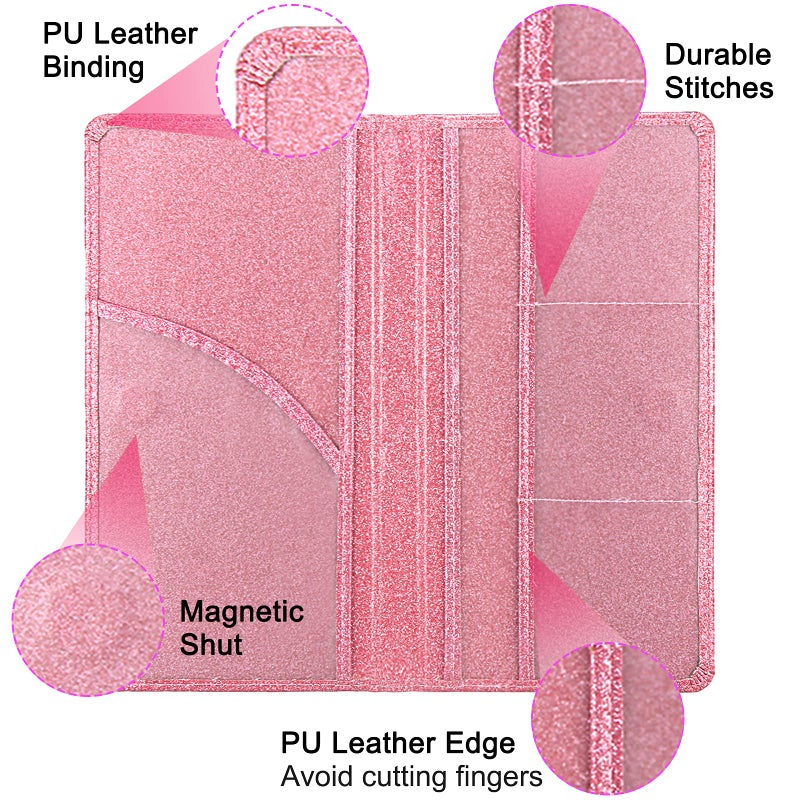 Bodskad Car Registration and Insurance Holder  Premium Leather Insurance and Registration Holder vehicle Glove Box Car Organizer  with Magnetic Shut for Cards  Driver License (Glitter Pink) - Image 3